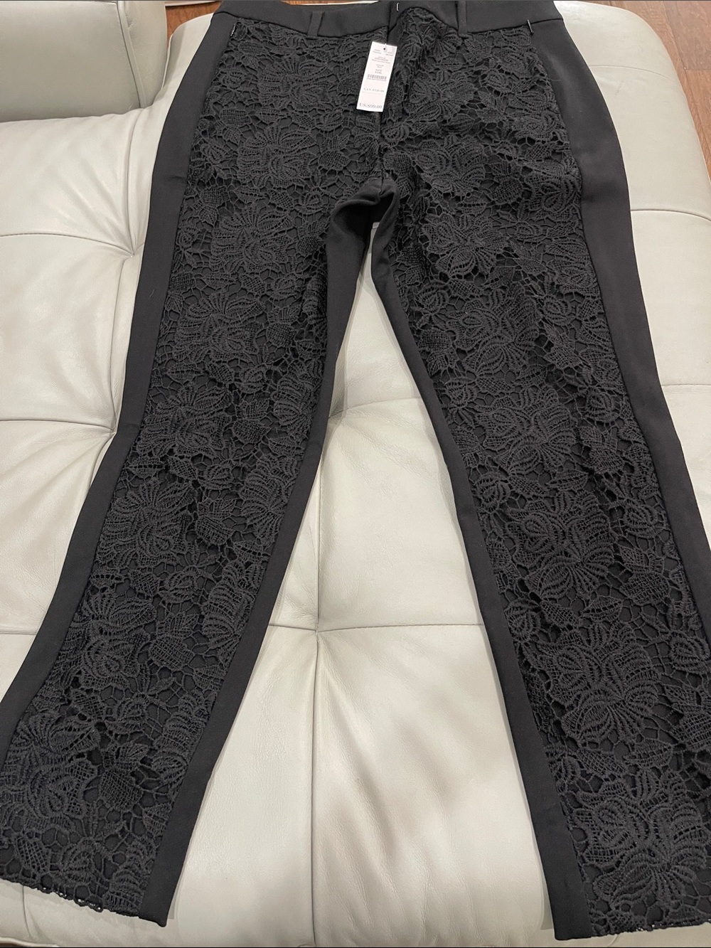 NWT White House Black Market The Slim Ankle Black Floral Lace Inset Pants 10